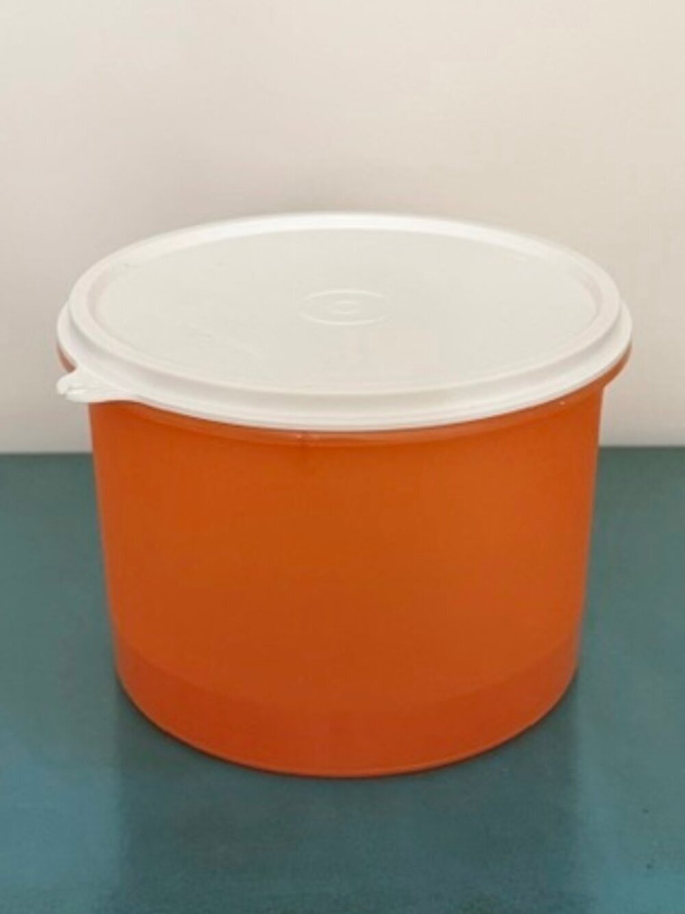 Tupperware Round Food Storage Container Canister Orange White Lid Vintage
